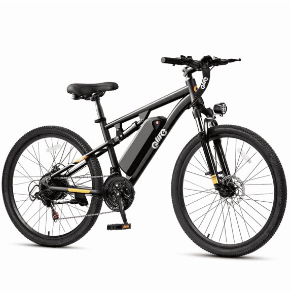 Qlife Racer 27.5" Electric Bicycle for Adults, Full Suspension 21-Speed Mountain Ebike with Peak 1200W 28MPH Brushless Motor, 48V 10.4AH Removable Battery 55 Miles Black