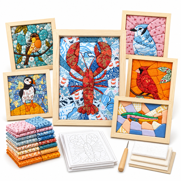 DIY Kinusaiga Fabric Art Kit | No Sewing with Frame & Tools | Fabric Mosaic Wall Art Craft Kits, Relaxing Craft for Adults & Beginner, Unique Handmade Gifts or Home Decoration