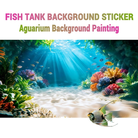 Aquarium Background Sticker, Sunlit Fish Swimming Among Colorful Reefs Fish Tank Decorations, Front Self-Adhesive HD PVC Removable Sticker for Fish Tank & Reptile Terrarium