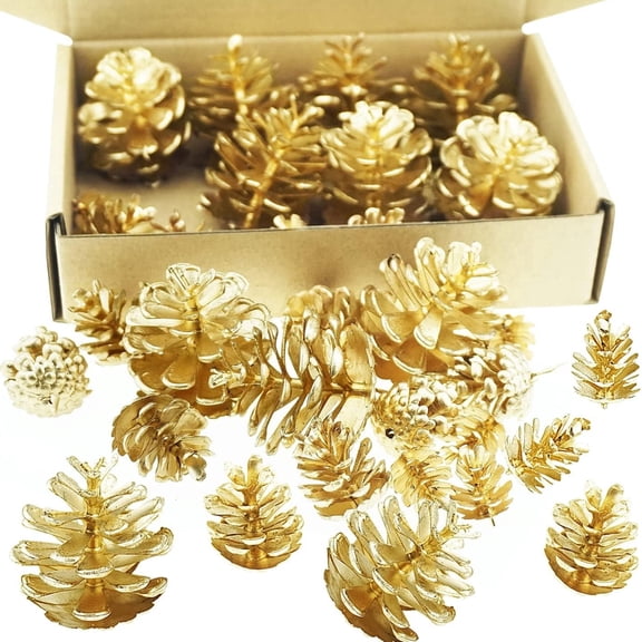 Topboutique 30 Pcs Artificial Pine Cones Gold Pinecones Ornaments Plastic Christmas Pine Cones Realistic Small Pine Cones for Xmas Tree Home Decor Vase Fillers,3 Sizes