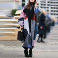 thumbnail image 1 of PENGXIANG Women Color Block Lapel Printed Trench Coat Double-faced Woolen Coat Jacket, 1 of 3