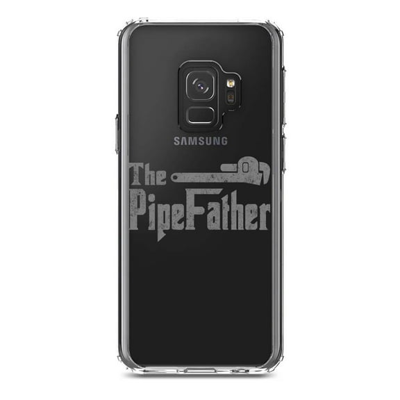 DistinctInk Clear Shockproof Hybrid Case for Samsung Galaxy S9 (5.8" Screen) - TPU Bumper Acrylic Back Tempered Glass Screen Protector - The PipeFather - Plumber