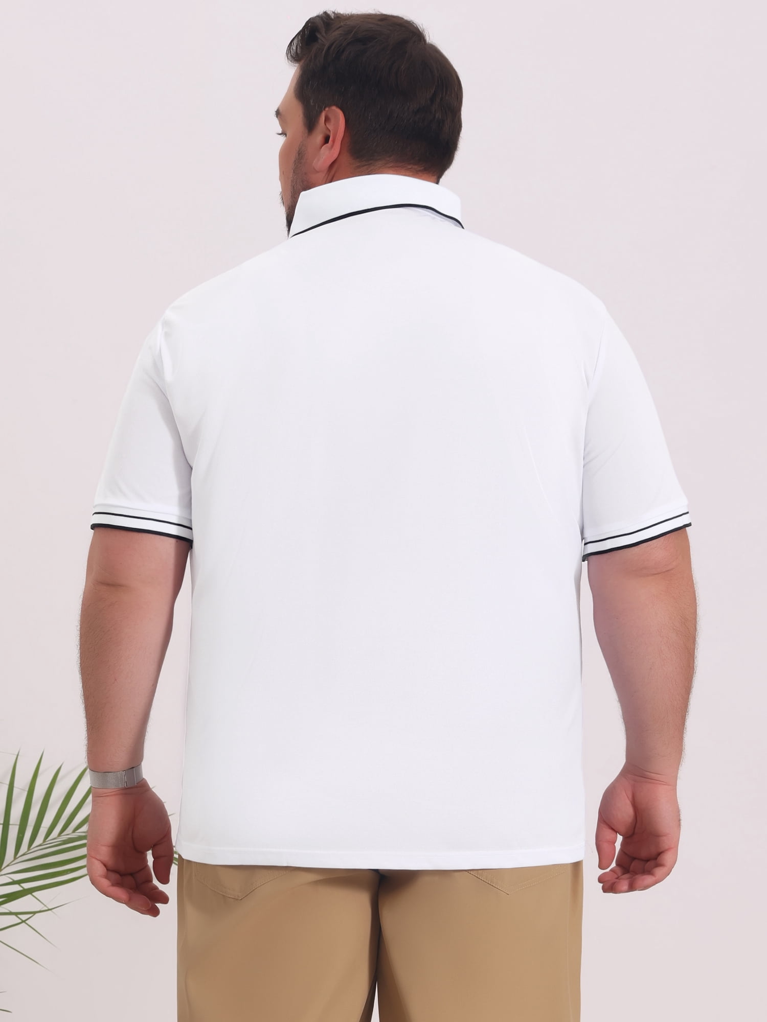 DARING DIVA Men's Big Tall Contrast Trim Short Sleeve Work Office Golf Shirts 5XL White