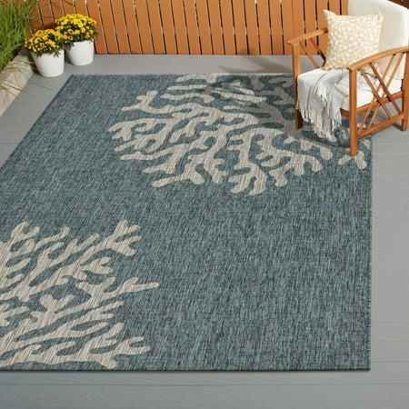 Lr Home Captiva Blue Gray 5 Ft X 7 Polypropylene Coastal Tropical Beach Style Contemporary C Reef Indoor Outdoor Area Rug