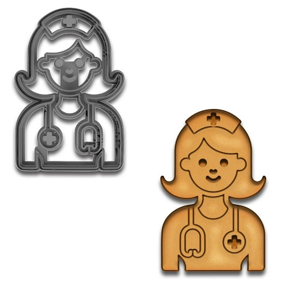 Nurse Cookie Cutter & Stamp - 4x2.6", Healthcare Worker Baking Tool (Random Color)