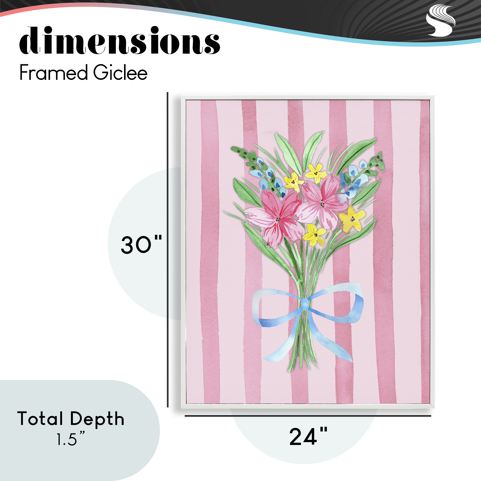 Spring Bouquet & Bow Stripes White Framed Giclee Art, design by Nina Jacobs