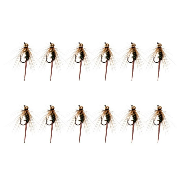 12 Piezas de Moscas de Pesca Cola Señuelos de Pesca Cebos Artificiales Bead Head Prince Nymph