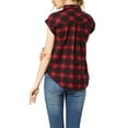thumbnail image 4 of MODA NOVA Juniors Point Collar Short Cap Sleeves Plaids Button Down Shirt, 4 of 7