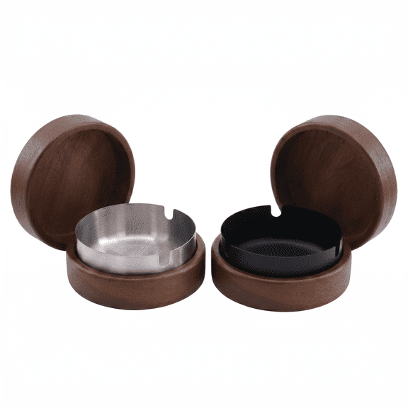 ROSEXIXI Ashtrays for Cigarettes 2 Pack Premium Walnut Wood Cigar Ashtray Detachable Stainless Steel Liner Ash Tray Round Tobacco Smoke Box Bowl For Smoking for Home Office Patio Outdoor Use