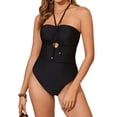 thumbnail image 2 of Maqroz Women's Halter Neck One Piece Swimsuit Front Tie Ruched Cut Out Bathing Suit High Waisted Swimwear Summer, 2 of 9