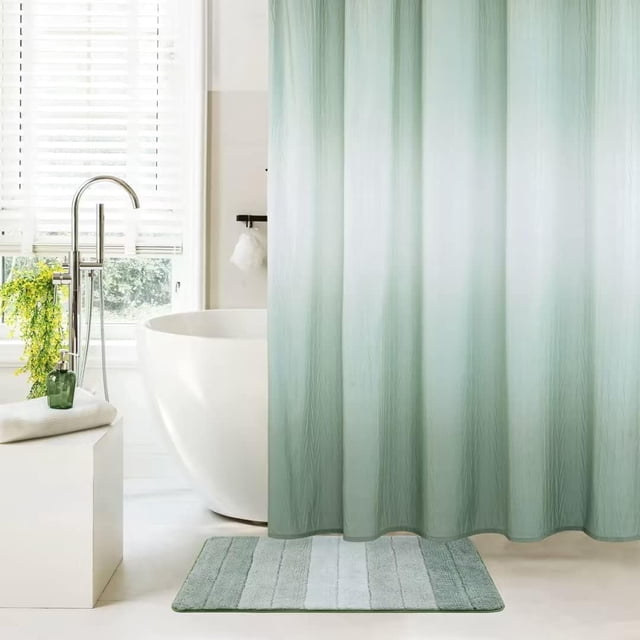 Ensembles de Rideaux de Douche pour Salle de Bain avec Tapis, Rideau de Douche Vert Ombré avec Crochets 72 x 72 Pouces, Tissu Imperméable