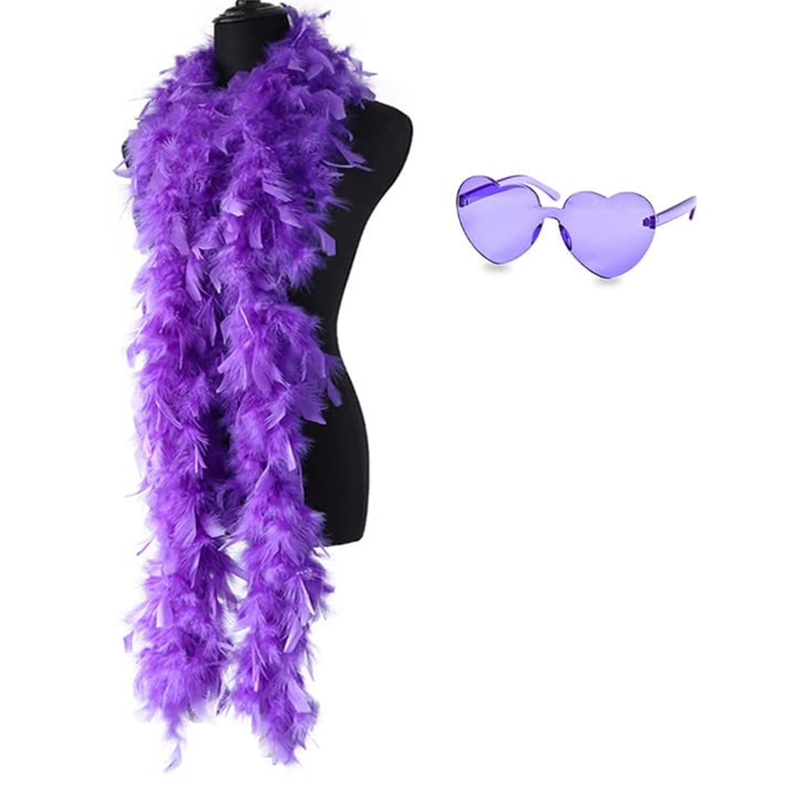 Yohome Save on Event&Party! Feather Boas with Heart Rimless Sunglasses - 2m/6.6ft Feather Boa for Women - Ideal for Dancing, Wedding, Party, Cosplay, Adult