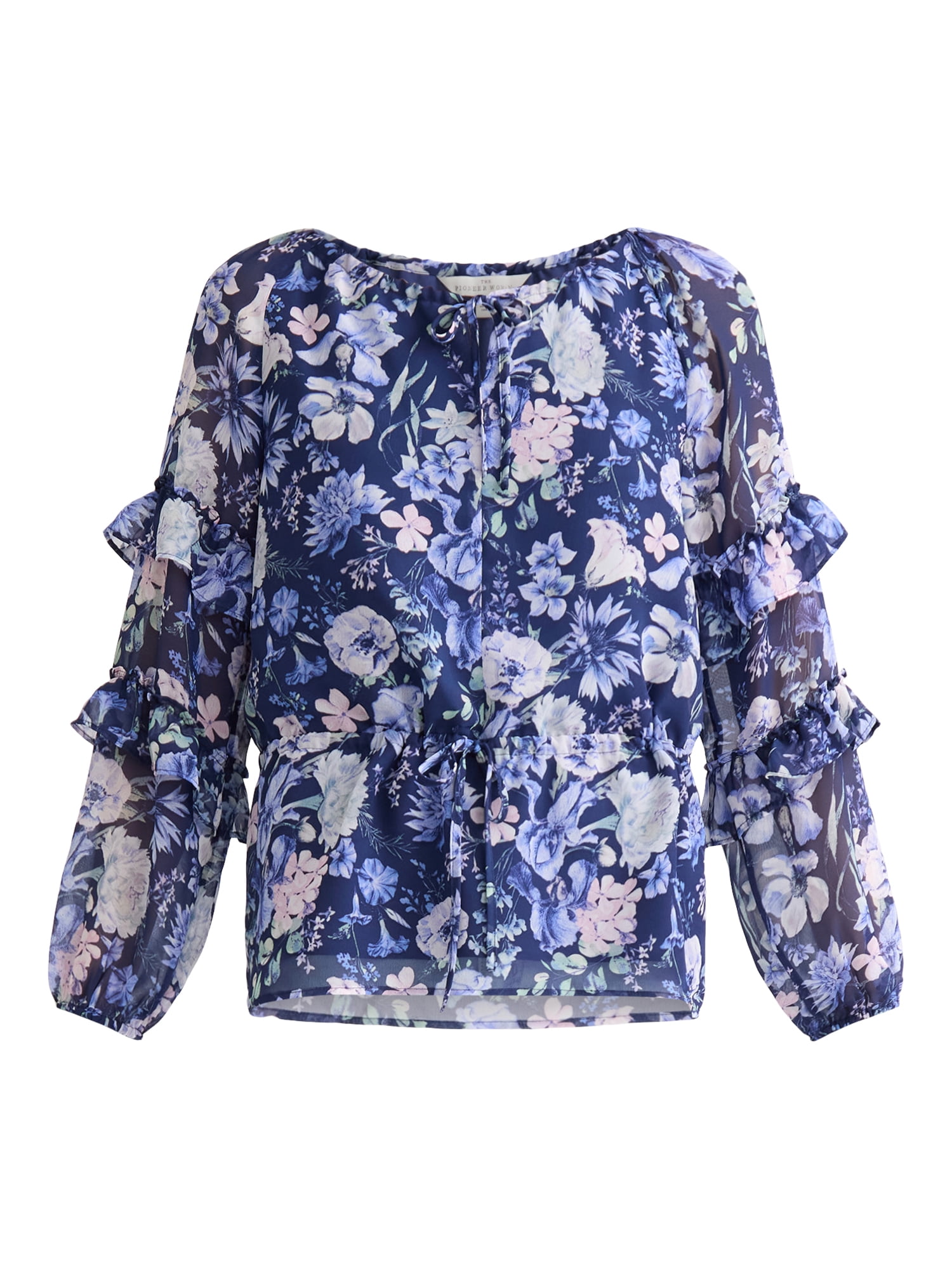 The Pioneer Woman Floral Print Blouse with Ruffle Sleeves, Sizes S-3XL, Women’s
