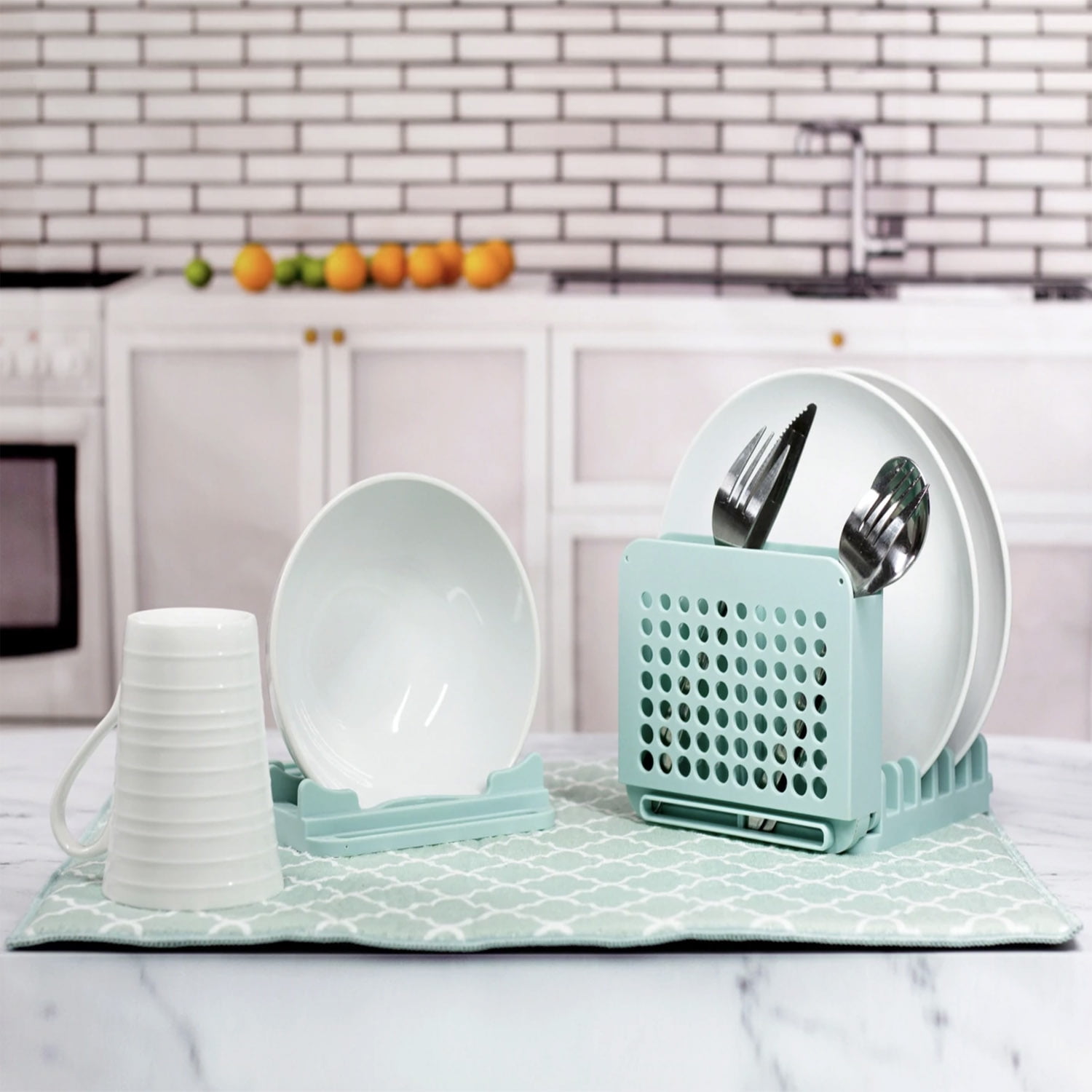Microfiber Drying Mat with 3 Section Wash Dish Tray Bowl Plates Green Rack Walmart