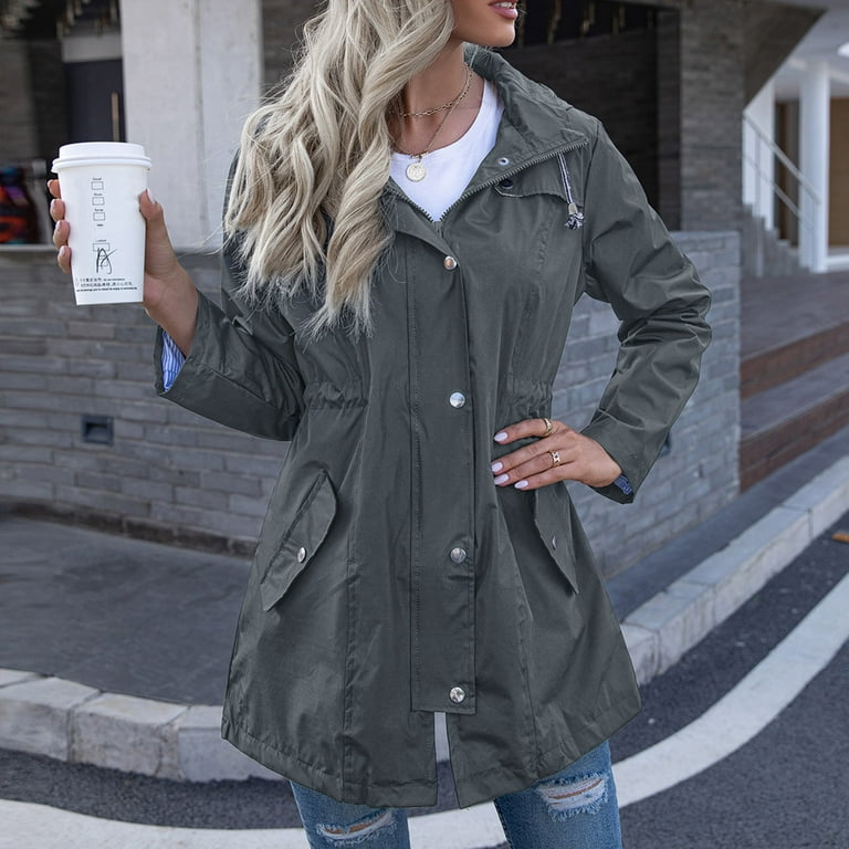 YYDGH Womens Waterproof Rain Jackets Full Zipper Snap Buttons Windbreaker  Jacket Plus Size Hiking Outdoor Outerwear with Pockets