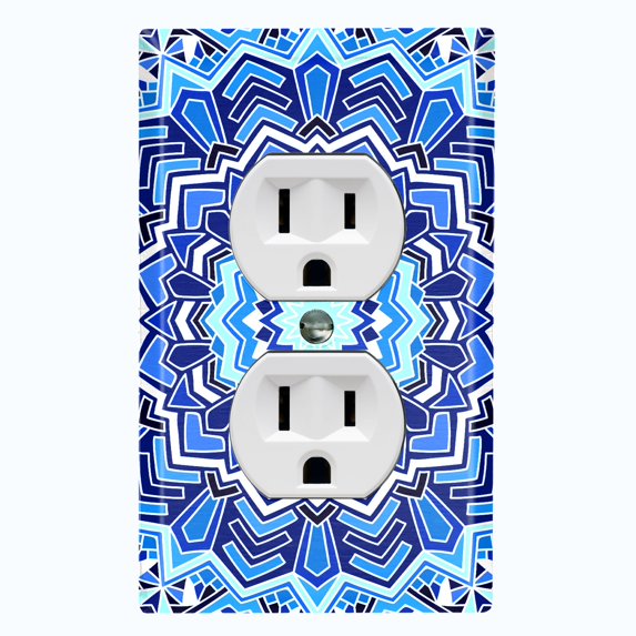 Metal Light Switch Plate Cover Teal Blue Mandala Icy Flower Tile Pattern MDL048