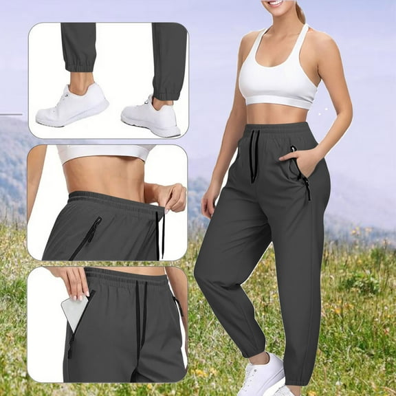 Weiqiqre Womens Pants Hiking Pants Quick Dry Running Pants with Zipper Pockets Open Bottom Sweatpants Workout