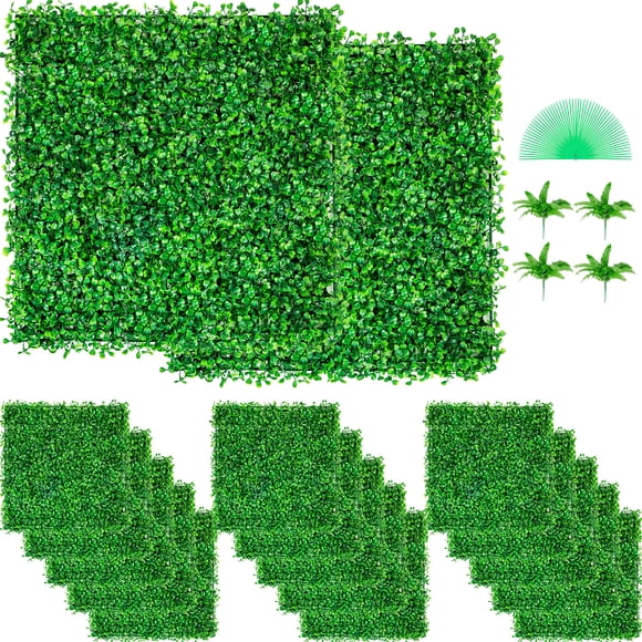 VEVOR Artificial Boxwood Panel UV 48pcs Boxwood Hedge Wall Panels Artificial Grass Backdrop Wall 10 x 10 in Green Grass Wall Fake Hedge for Decor Privacy Fence Indoor Outdoor Garden Backyard