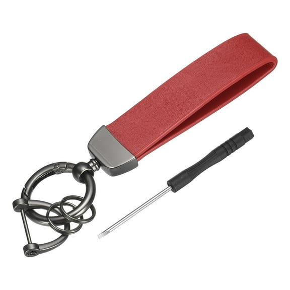 Uxcell 1 Set Car Key Chain Ring Clip 4.9 Inch Leather Keychain Key Fob Wristlet Keychain with Anti-Lost D Ring & Keyrings Fit Women Men for Home Car, Red Matt Gun