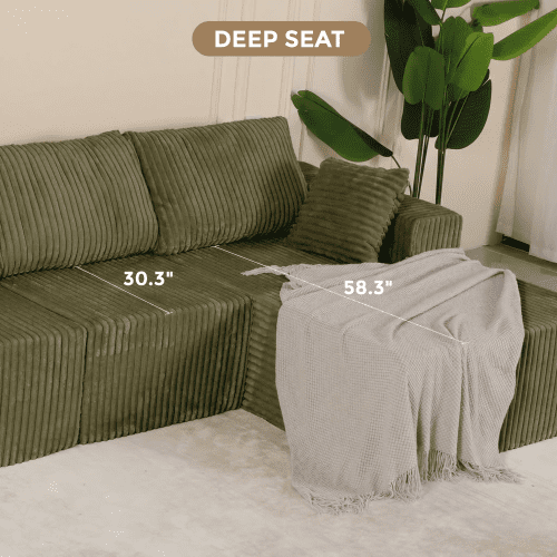 Howcool 108" Boneless Cloud Sectional Couches for Living Room, Comfy Fluffy L Shaped Memory Foam Deep Seat Boneless Couch, Modular Sectional Sofa with Right Facing Chaise, Green