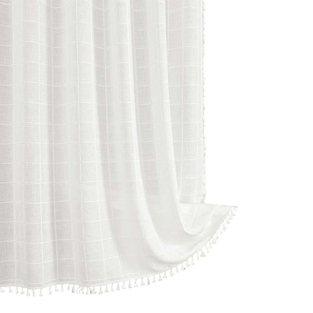 EGNMCR Décoration de Chambre, Rideau de Douche Bohème Style Ferme, Ensemble de Rideau de Douche en Lin Rustique à Rayures Robustes avec Pompon, Hydrofuge, Rideaux de Douche en Tissu Style Bohème Vintage Campagnard