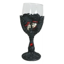 Love Never Dies Wedding Bride Groom Skulls Scrollwork Wine Glass Chalice Goblet