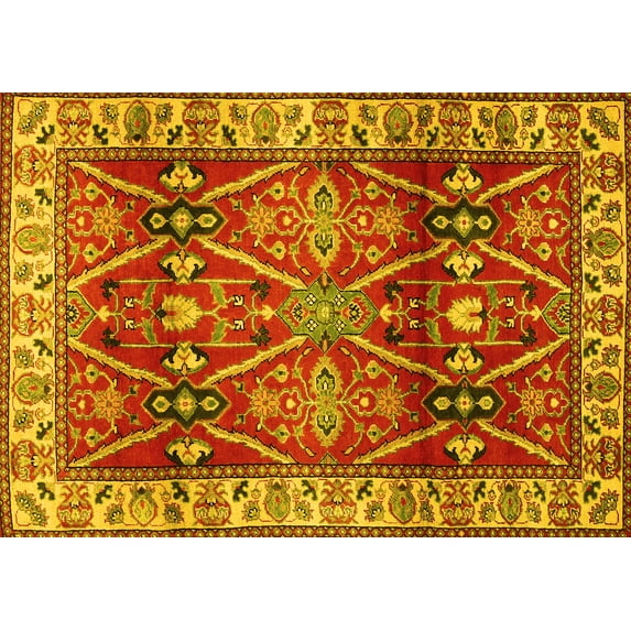 Ahgly Company Indoor Rectangle Geometric Yellow Traditional Area Rugs, 6' x 9'