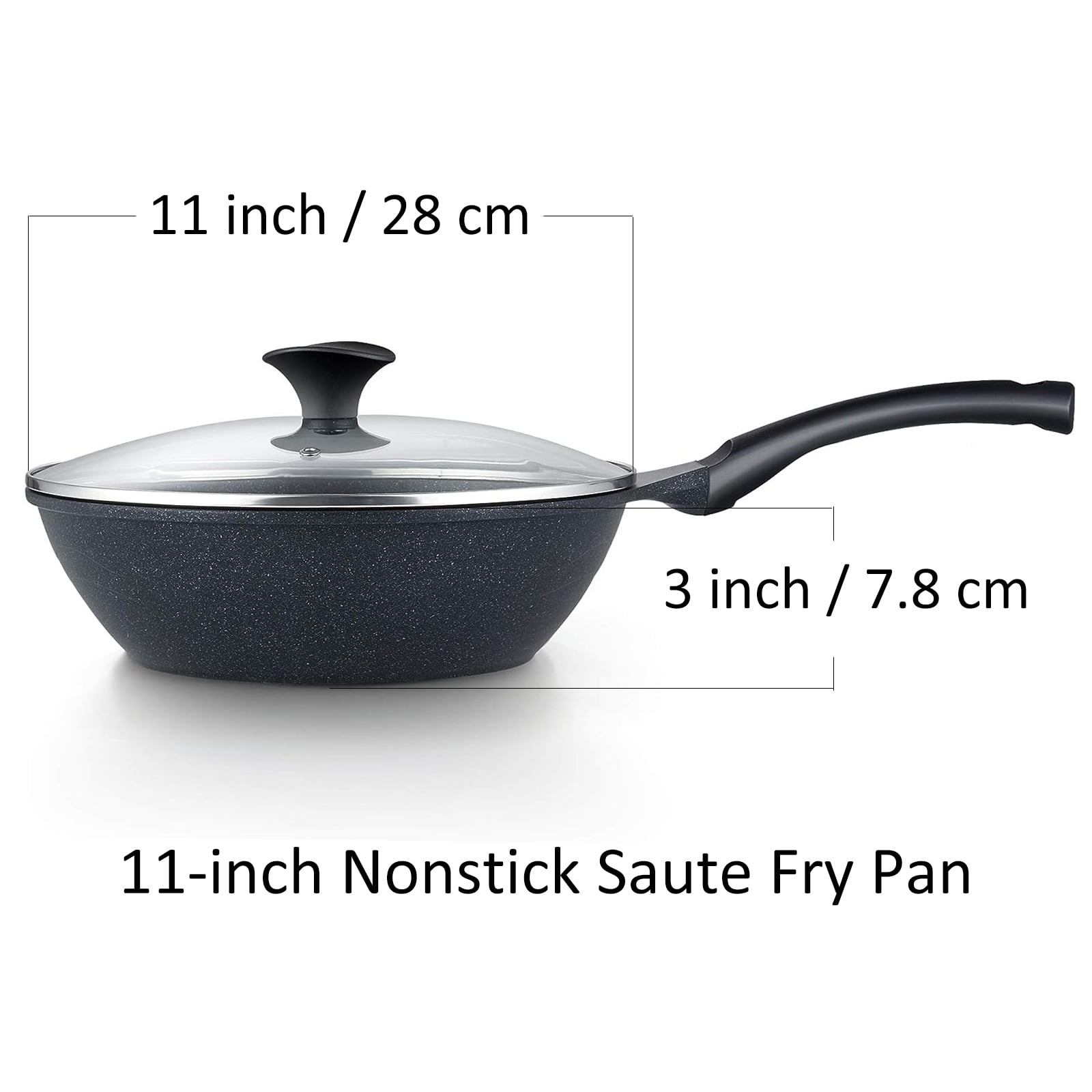 Cook N Home Nonstick Marble coating Saute Skillet Pans 10.5-inch with Lid,  Made in Korea