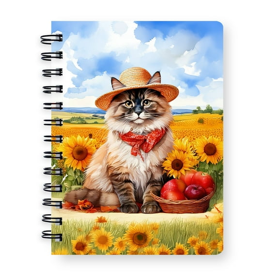 Vintage Ragdoll Say Hello Mother's Day Summer Sunflower Field Spiral Bound Journal Cat Lover Kitten Owner Gifts Idea 5x7in Spiral Notebook - 12005
