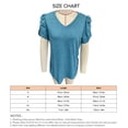 thumbnail image 3 of Top con cuello en V para mujer, mangas cortas abullonadas, ribete plisado, ajuste holgado, camiseta informal de verano, verde ágata M, 3 of 3