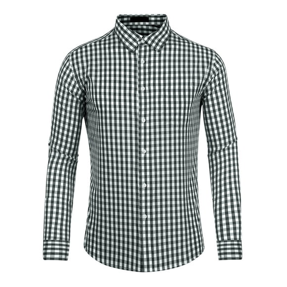 Chemise à Carreaux Homme Regular Fit Bouton vers le Bas Manches Longues Chemises à Carreaux Noir Blanc L