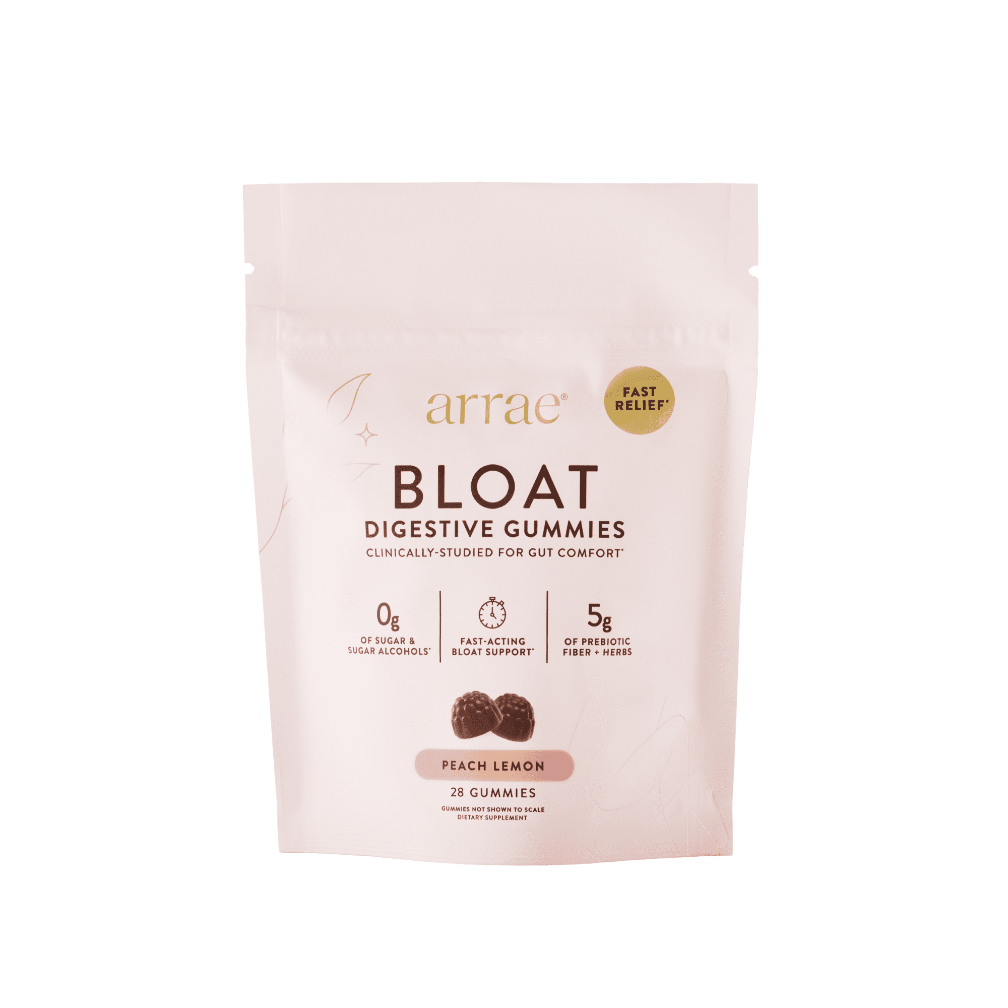 Arrae Bloat Relief Digestive Gummies with Prebiotic Fiber, Peach Lemon - 28 Gummies: 0g Sugar, Gluten-Free
