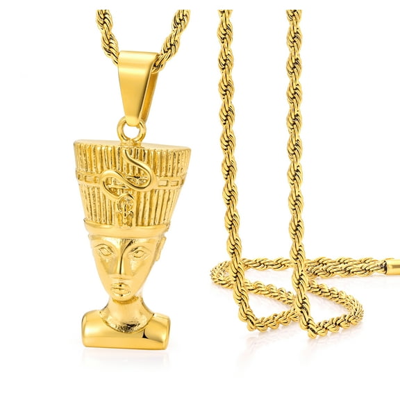 RapzGz Nefertiti Necklace For Women Men Hip Hop Plated 18K Gold Stainless Steel Egyptian Queen Pendant Amulet Protection Gifts