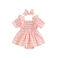 thumbnail image 1 of Gupgi Robe à Carreaux pour Bébé Fille 3M 6M 12M 18M 24M Combinaison à Manches Courtes à Volants Été une Pièce, 1 of 9