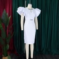 thumbnail image 3 of AURA Plus Size Midi Bodycon Dress Round Neck Ruffle Sleeve Rhinestone Hollow High Waist Elegant Party Dress, 3 of 8