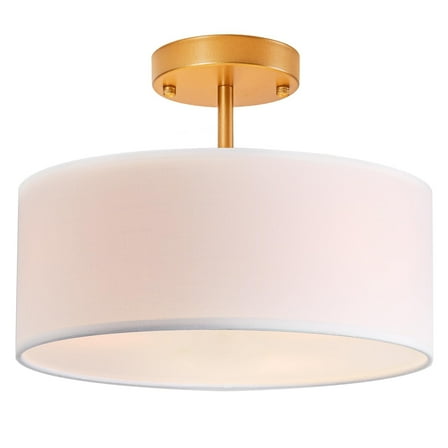 BESTOMINE Semi Flush Mount Ceiling Light,13 inch Drum Ceiling Light Fixture,Gold Light Fixtures Ceiling Mount with White Fabric Shade, 3-Light Modern Ceiling Light for Bedroom,Living Room and Kitchen