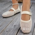 thumbnail image 6 of Women's Mesh Breathable Mary Jane Flats Buckle Square Toe Slip-On Summer Casual Footwear White 38, 6 of 9