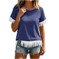 thumbnail image 4 of Admvng Women's T-Shirt Crew Neck Fringe Trim Short Sleeve Solid Casual Summer Tops, 4 of 7