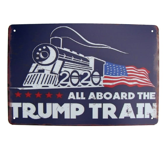 All Aboard The Trump Train 2020 Campaign Metal Sign American Flag MAGA Bar Garage Wall Decor