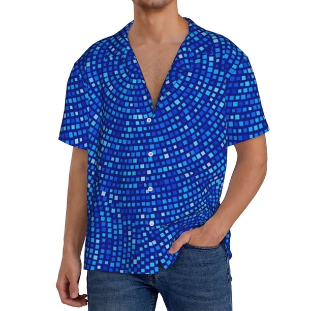 Fotbe Blue Circles Mosaic Camisa Estampada de Manga Corta para Hombre, Casual de Verano, Estilo Playero, Sin Arrugas-XX-Large