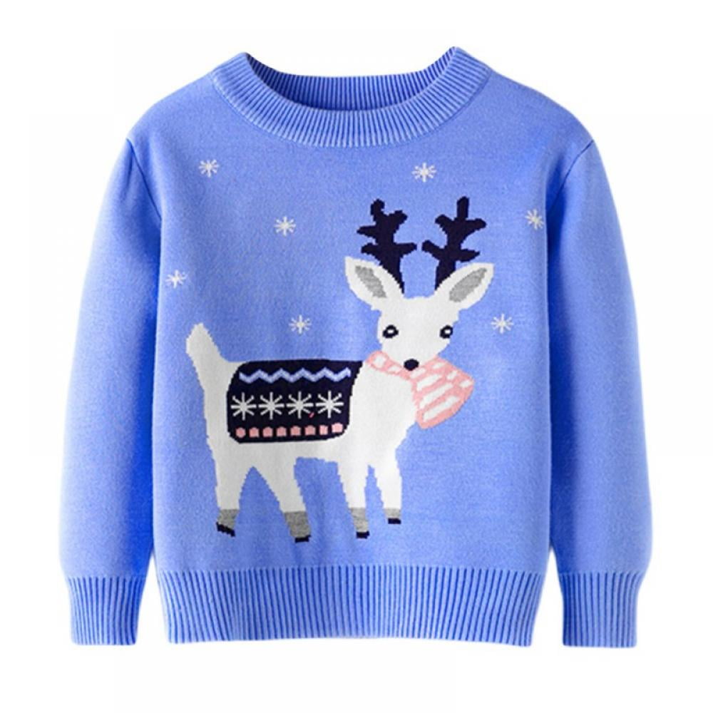 Kids Boys New Xmas Christmas Fleece Jumper Roll Neck Winter  Reindeer Sweater 