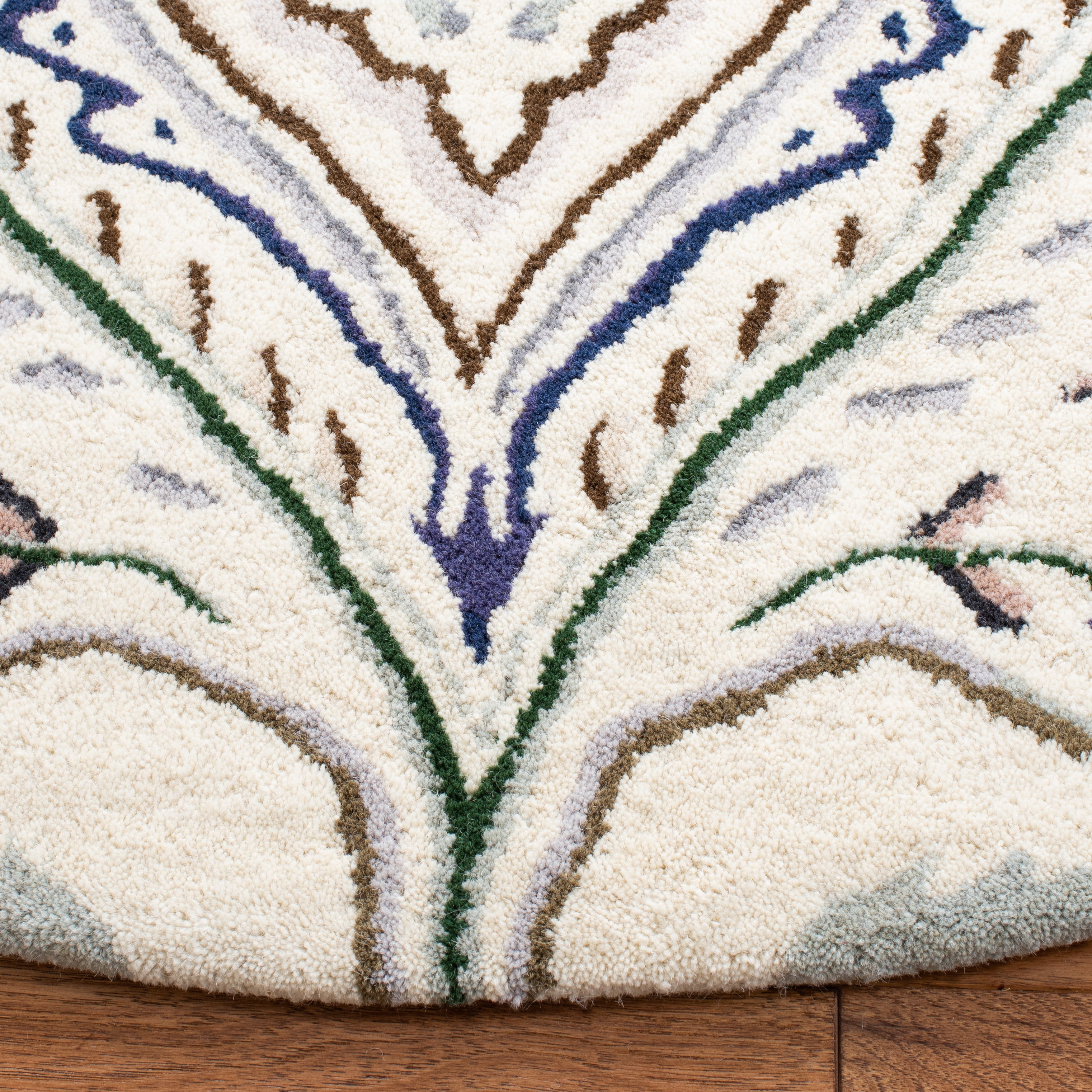 SAFAVIEH Bella Meriel Southwestern Wool Area Rug, Ivory/Blue, 5' x 5' Round