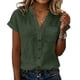 thumbnail image 2 of Craaazy Women's Casual V-Neck Blouse, Solid Color Cotton Linen Short Sleeve Top, Comfy Chest Pocket Shirts for Daily Wear Gifts, 2 of 6