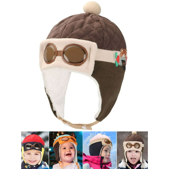 Gustave Baby Kids Pilot Aviator Hats Winter Warm Crochet Earflap Beanie Caps Lovely Cartoon Ear Protection Fleece Hat for Toddlers Boys Girls "Brown"