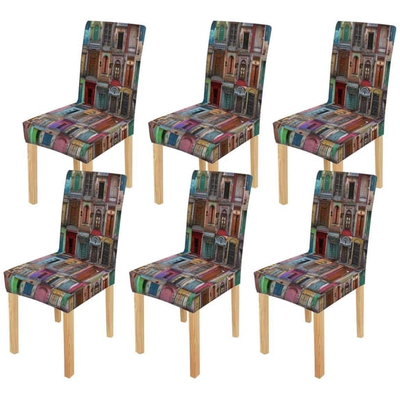 FMSHPON 36 Doors Varanasi Stretch Chair Cover Protector Seat Slipcover for Dining Room Hotel Wedding Party Set of 6