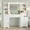 white with LED Lights, variant on Makeup Vanity Desk with Lighted Mirror & Charging Stations & 6 Drawers, Large Vanity Table Bedroom Dressing Table with Glass Tabletop&Side Cabinet&Glass Tabletop, White