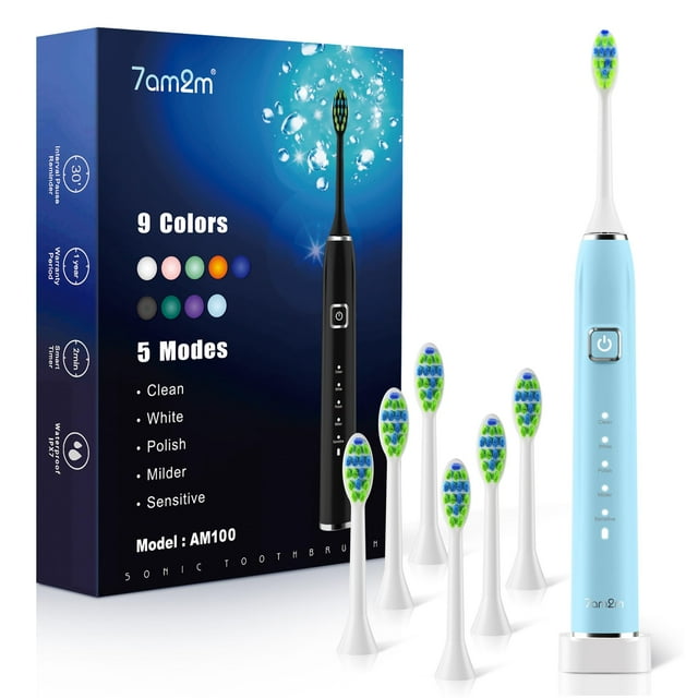 Cepillo de dientes eléctrico 7AM2M Sonic con 6 cabezales de cepillo 120 días