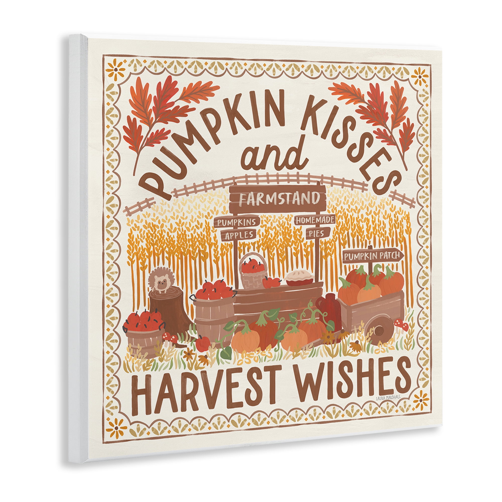 Stupell Industries Pumpkin Kisses Fall Scene Landscape Painting Unframed Art Print Wall Art, 12 x 12