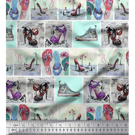 

Soimoi Poly Georgette Fabric Slippers Shoes & High Heels Patchwork Print Fabric by The Yard 52 Inch Wide