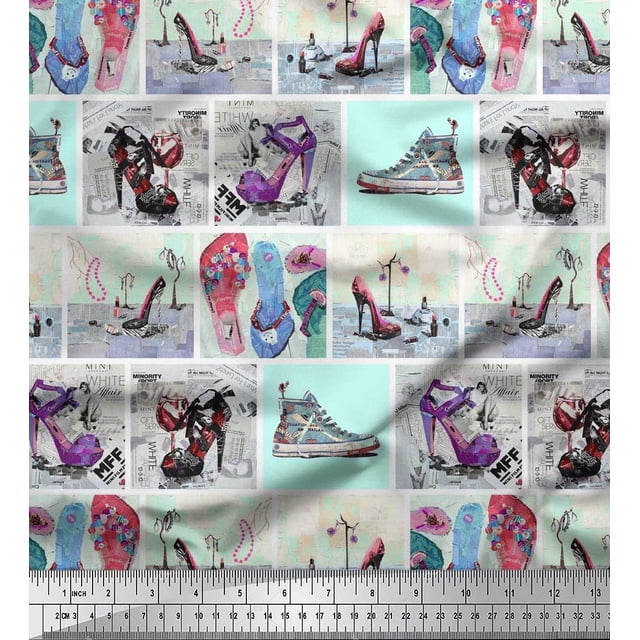 Pomme Poly Georgette Tissu Pantoufles, Chaussures et Talons Hauts Patchwork Tissu Imprimé par la Cour 52 Pouces de Large